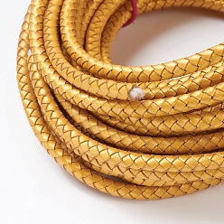 Gold Braided Leather Cord, Leather Jewelry Cord, Jewelry DIY Making Material, Dyed, Round, Gold, 6mm, about 10.93 yards(10m)/bundle