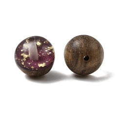 Фиолетовый Ореховое дерево с бусинами из золотой фольги из смолы, круглые, фиолетовые, 15 мм, отверстие : 1.8 мм