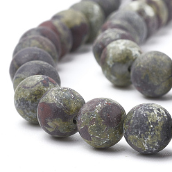 Dragon Blood Natural Dragon Blood Stone Beads Strands, Frosted, Round, 10mm, Hole: 1.2mm, about 36pcs/strand, 14.9~15.1 inch(38~38.5cm)