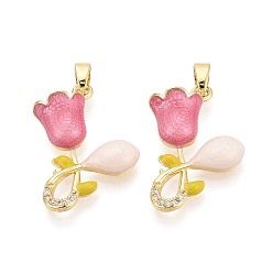 Фламинго Латунные микро проложить кубического циркония подвески, с эмалью, , золотые, фламинго, 21~22x15.5~17x4.5 мм, отверстие : 5x2 мм