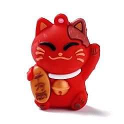 Красный Кулоны из ПВХ с рисунком счастливого кота, для брелков, Maneki Neko, красные, 48x35.5x23.5 мм, отверстие : 2.5 мм