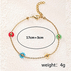 Разноцветный Латунные браслеты-цепочки в стиле бохо, цветочные украшения для женщин, красочный, внутренний диаметр: 6-3/4 дюйм (17 см)