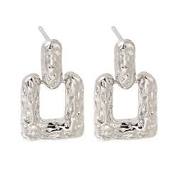 Платина Квадратные латунные серьги-гвоздики с покрытием стойки, без свинца и без кадмия, долговечный, платина, 20x12.5 мм