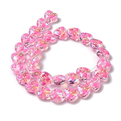 Hot Pink Handmade Glass Beads Strands, with Enamel, Heart, Hot Pink, 11~12x12~12.5x6~6.5mm, Hole: 0.6mm, about 30pcs/strand, 13.27''(33.7cm)