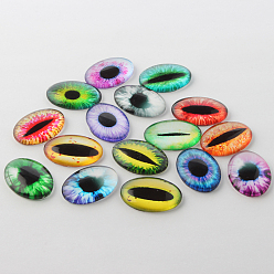 Mixed Color Dragon Eye Theme Ornaments Glass Oval Flatback Cabochons, Mixed Color, 25x18x6mm