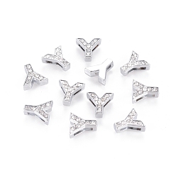 Letter Y Alloy Initial Slide Charms with Grade A Rhinestones, Lead Free & Nickel Free, Platinum, Letter.Y, 13x12.5x4.5mm, Hole: 8x1.5mm