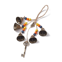 Colorful Halloween Iron Protective Witch Bells for Doorknob Hanging Ornaments, Wood Beaded and Jute Cord Witch Wind Chime for Home Decor, Colorful, 310mm
