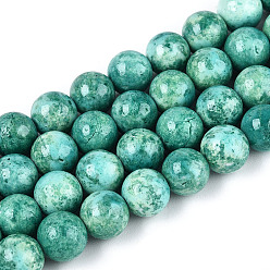 Средний Аквамарин Окрашенные нити синтетических окаменелостей, круглые, средний аквамарин, 8~8.5x8 мм, отверстие : 1 мм, около 50 шт / нитка, 15.94'' (40.5 см)