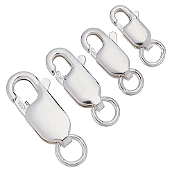 Серебро 4 шт. 4 стили 925 застежки-лобстеры из стерлингового серебра, с печатью 925, серебряные, 8~14x4~7x2~3 мм, отверстие : 1~3 мм, 1 шт / стиль