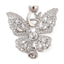 Платинированный Латунные микропаве, прозрачные фианиты, складные овальные застежки, бабочка, Реальная платина, 24 мм, отверстие : 4x5 мм