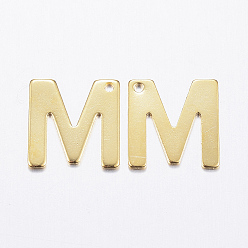 Letter M 304 Stainless Steel Charms, Letter, Initial Charms, Real 18k Gold Plated, Letter.M, 11x6~12x0.8mm, Hole: 1mm