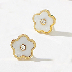 Белый Цветок ко Дню святого Валентина 201 Серьги-гвоздики из нержавеющей стали, золотые, с эмалью, белые, 12x13 мм