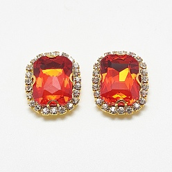 Светло-сиамский Шить на горный хрусталь, многожильных ссылки, стеклянные стразы, с латунной фурнитурой , аксессуары для одежды, прямоугольник восьмиугольник, золотые, Light Siam, 31x24x8 мм, отверстие : 1.5 мм