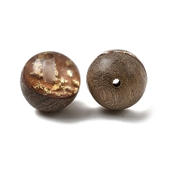 Сиена Ореховое дерево с бусинами из золотой фольги из смолы, круглые, цвет охры, 15 мм, отверстие : 1.8 мм
