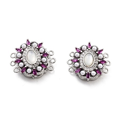 Платина Магнитные застежки из латуни с микропейвом и прозрачным кубическим цирконием, без кадмия, без никеля и без свинца, с имитацией жемчуга и смолы., овальные, 3 нитей, 6-луночное, платина, 19x18x7 мм, отверстие : 1.2 мм