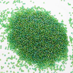 Green 6/0 Round Glass Seed Beads, Grade A, Transparent Colours Rainbow, Green, 3.6~4.0mm, Hole: 1.2mm, about 5000pcs/pound