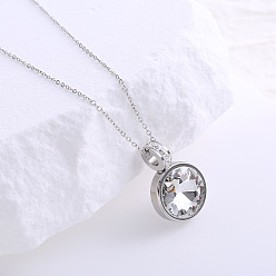 Нержавеющая Сталь Цвет Нержавеющая сталь паве прозрачные кубические цирконии плоские круглые подвески ожерелья для унисекс, цвет нержавеющей стали