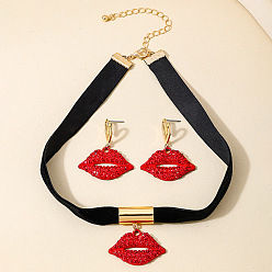 Гиацинт Комплекты серег и ожерелий из сплава губ со стразами, ткань чокеровщика ожерелья, гиацинт, 320 мм