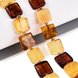 Amber Natural Amber Beads Strands, Square, with Seed Beads, 10~11.5x10~11.5x4~5mm, Hole: 0.6~0.7mm, about 30pcs/strand, 15.16 inch(38.5cm)
