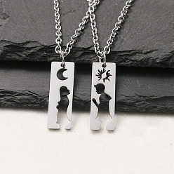 Rectangle 304 полые парные подвески из нержавеющей стали, цвет нержавеющей стали, прямоугольник с парой, 23.62 дюйм (60 см), Кулон : 30x1 мм, 2 шт / комплект