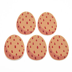 Sandy Brown Spray Painted Brass Pendants, Christmas Theme, Oval with Spot Pattern, Light Gold, Cadmium Free & Nickel Free & Lead Free, Sandy Brown, 48x36x0.3mm, Hole: 1.6mm