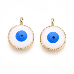 Белый Подвески из эмали и сплава, без кадмия и без свинца, золотой свет, плоский круглый с оберегом от сглаза, белые, 16.2x12.4x4 мм, отверстие : 1.6 мм