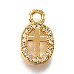 Золотой Латунные микро проложить кубического циркония подвески, овальные с поперечными прелести, золотые, 13.5x8x2 мм, отверстие : 2 мм