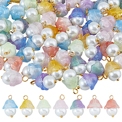 (52) Непрозрачная лаванда 112 шт 7 цвета стеклянные подвески, цветок, с золотыми булавками с круглыми головками и стеклянными бусинами-жемчужинами, окрашенными в технике выпечки, разноцветные, 11 мм, отверстие : 2 мм, 16 шт / цвет