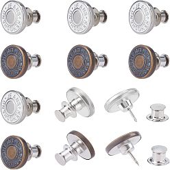 Platinum 12 Sets 2 Style Iron & Zinc Alloy Button Pins for Jeans, Garment Accessories, Flat Round, Platinum, 6 sets/style