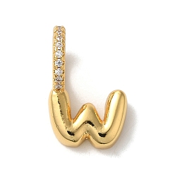 Letter W Латунные микро проложить кубического циркония подвески, без свинца и без кадмия, долговечная гальваническая буква w, 16x10x9 мм, отверстие : 5 мм