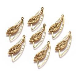 Antique Golden Tibetan Style Alloy Pendants, Lead Free & Nickel Free & Cadmium Free, Leaf, Antique Golden, 40mm long, 16mm wide, 4.5mm thick, hole: 1.5mm