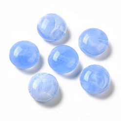 Cornflower Blue Transparent Acrylic Beads, Two Tone, Flat Round, Cornflower Blue, 15.5x8mm, Hole: 1.5mm, about: 390pcs/500g