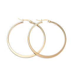 Золотой Серьги из 201 нержавеющей стали, с 304 штифтов из нержавеющей стали, плоская форма кольца, золотые, 44.5x1.5~2 мм, штифты : 1x0.7 мм