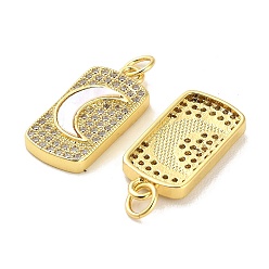 Real 18K Gold Plated Brass Micro Pave Cubic Clear Zirconia Pendants, with Shell, Jump Ring, Rectangle, Real 18K Gold Plated, 20.5x10x3mm, Hole: 3.5mm