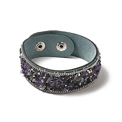 Améthyste Bracelet à cordon pression en faux suède, bracelet en perles d'améthyste naturelle et de coquillages pour hommes femmes, 8-5/8 pouce (22 cm)