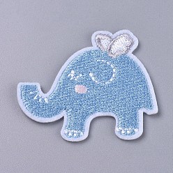 Light Sky Blue Computerized Embroidery Cloth Iron On/Sew On Patches, Costume Accessories, Elephant, Light Sky Blue, 47x41x1mm