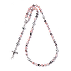 Джаспер Зебра Браслет с подвеской в виде креста, браслет из натуральных бусин из яшмы под зебру, 19-3/4 дюйм (50 см)