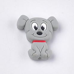 Light Grey Food Grade Eco-Friendly Silicone Focal Beads, Puppy, Chewing Beads For Teethers, DIY Nursing Necklaces Making, Beagle Dog, Light Grey, 28x25x7.5mm, Hole: 2mm