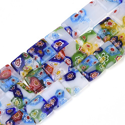 (52) Непрозрачная лаванда Handmade millefiori lampwork beads strands, квадратный, разноцветные, 12x12x4 мм, отверстие : 1 мм, около 32 шт / нитка, 14.9 дюйм