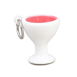 Белый 304 нержавеющей стальной эмали подвески, чашка прелести, с целью перехода в кольце, цвет нержавеющей стали, белые, 19.5x18x15 мм, отверстие : 6 мм