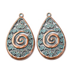 Цветок Сплавочные подвески тибетского стиля, красная медь и зеленая патина, цветок, 37.5x22x4 мм, отверстие : 1.6 мм