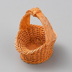 Оранжевый Мини-модель корзины из ротанга из смолы, аксессуары для кукольного домика с микро-ландшафтом, притворяясь опорными украшениями, оранжевые, 37x25x33 мм