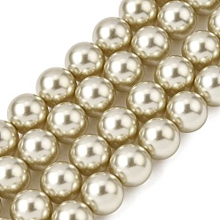 Light Gold Выпечка окрашены перламутровый стекла жемчужные нити круглый шарик, золотой свет, 10 мм, отверстие : 0.7 мм, около 39 шт / нитка, 15.20'' (38.6 см)