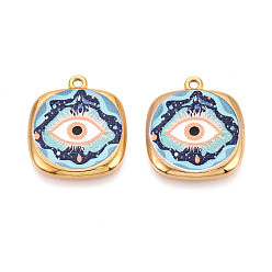 Светло-Голубой Печатные 304 подвески из нержавеющей стали, прямоугольник с оберегами от сглаза, реальный 18 k позолоченный, ионное покрытие (ip), Небесно-голубой, 22x19 мм