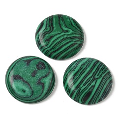 Малахит Синтетические малахитовые кабошоны, плоско-круглые, 20~23x3.5~5 мм