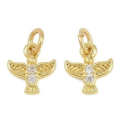 Птица Латунные микропаве прозрачные кубические циркониевые подвески, реальный 18 k позолоченный, птица, 8x7.5x2 мм, отверстие : 2.5 мм