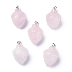 Розовый Кварц Природного розового кварца подвески, с петлями из платиновой латуни, питание, 24~25x15.5~16 мм, отверстие : 6.5x2.7 мм