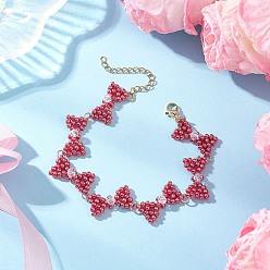 Индийский Красный Браслеты из стеклянных бусин с бантами для женщин, Индийская красная, 7-7/8 дюйм (20 см)