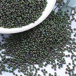 (RR465) Metallic Dark Green Iris MIYUKI Round Rocailles Beads, Japanese Seed Beads, 11/0, (RR465) Metallic Dark Green Iris, 2x1.3mm, Hole: 0.8mm, about 50000pcs/pound