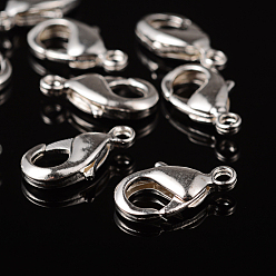 Silver Brass Lobster Claw Clasps, Parrot Trigger Clasps, Cadmium Free & Nickel Free & Lead Free, Silver, 15x8x3mm, Hole: 2mm